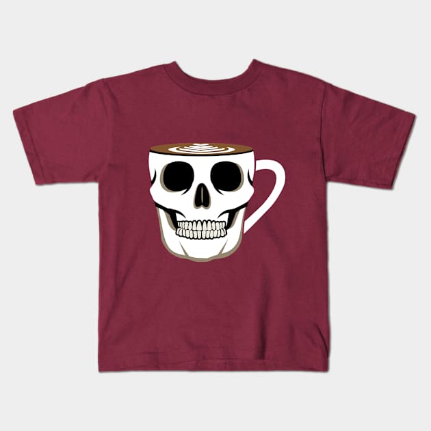 Skull Coffee Cup Illustration Kids T-Shirt by Mako Design 